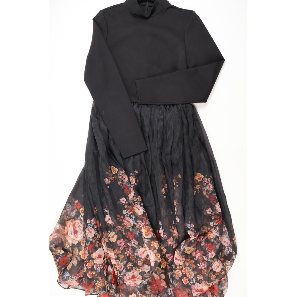 Ted Baker London Mixed Media Floral Maxi Dress Black Pink 10 NWT MSRP $450
